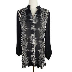 Alberto Makali NY Medium Blouse Button Up Animal Print B&W Designer